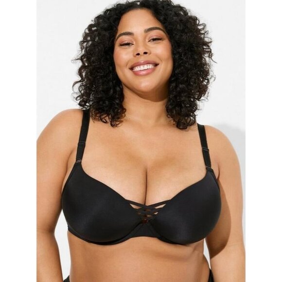 Torrid XO Plunge Push-Up Bra Black 360 Back Smoothing Underwire Criss Cross 40DD - Picture 1 of 6